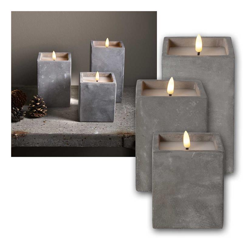 LED Kerze "BETON QUADER", Beton-Design, inklusive Timer