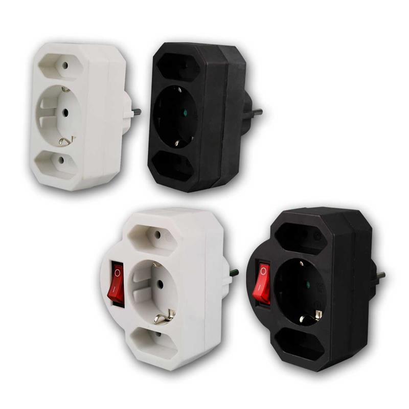 Mehrfachverteilerstecker, Kombi-Adapter, schwarz oder weiß