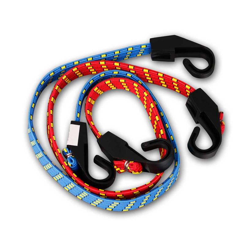 2er Set Spanngurt, Kunststoffhaken, rot & blau, dehnbar bis 1,2m