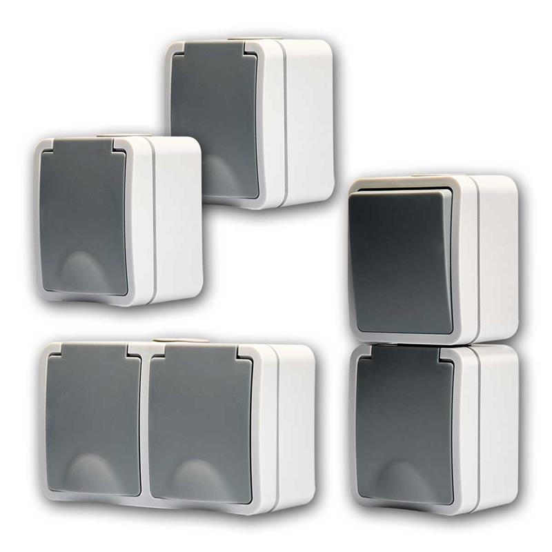 Fix Set "Flur", 4-teilig, Lichtschalter & Steckdose, Aufputz, IP54
