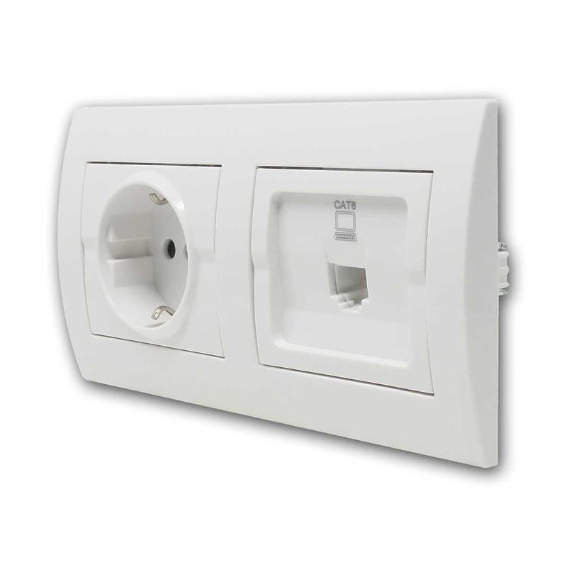LOGI RJ45 Netzwerkdose CAT6, Datendose mit Steckdose, weiß