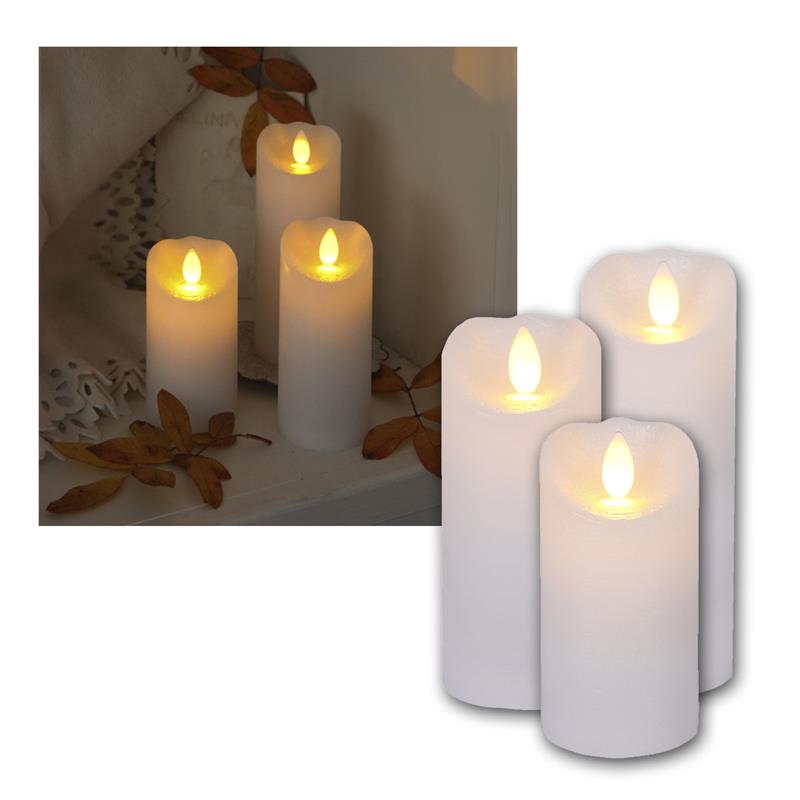 LED Echtwachskerze "GLOW FLAME", LED Stumpenkerze weiß