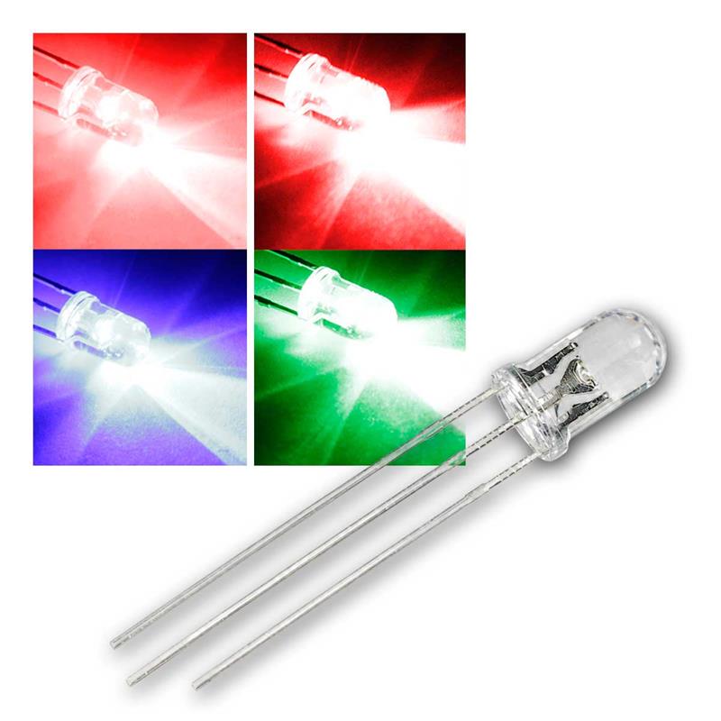 5mm LED wasserklar, 3-polig, 25mA, superhell, punktuell