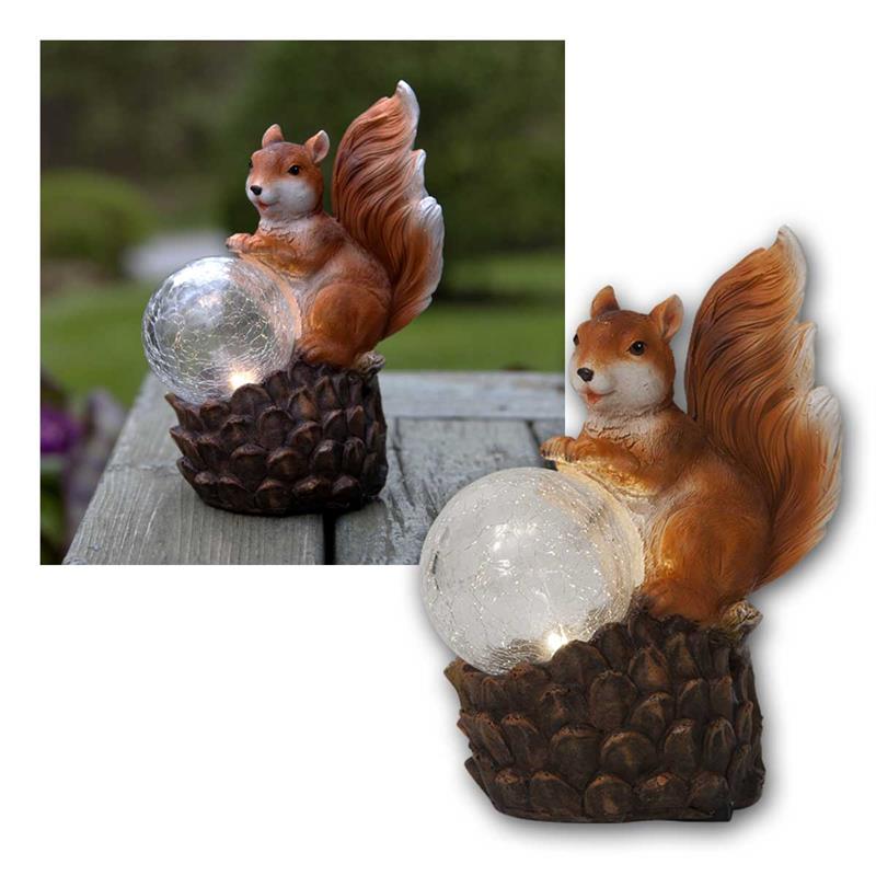 LED Gartenfigur "Squirrel", Glaskugel, Solarpanel, warmweiß