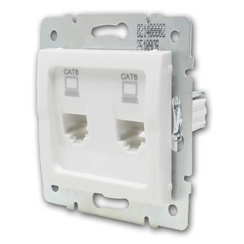 LOGI 2-fach Netzwerkdose  2x RJ45 CAT6, weiß, Klemmleiste