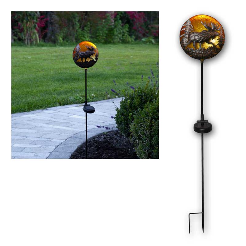 LED Solar Gartenstab "MOOSY" mit Elch Motiv, Erdspieß, IP44