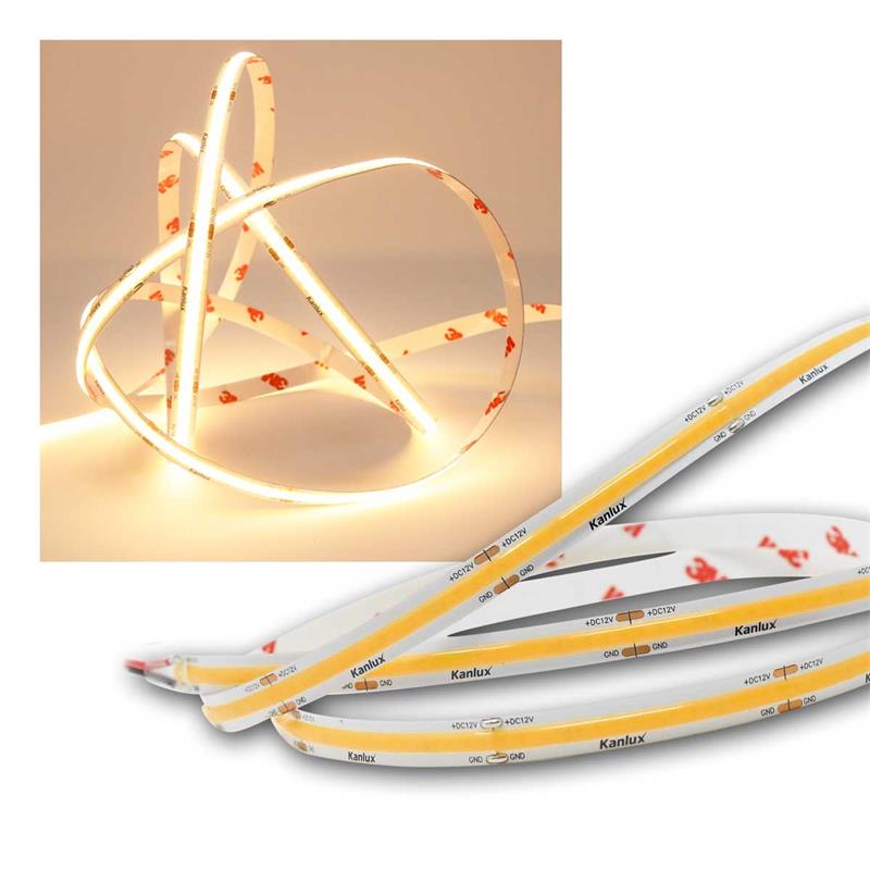 5m COB LED Streifen, 12V/45W, 900lm/m, kürzbar, warmweiß