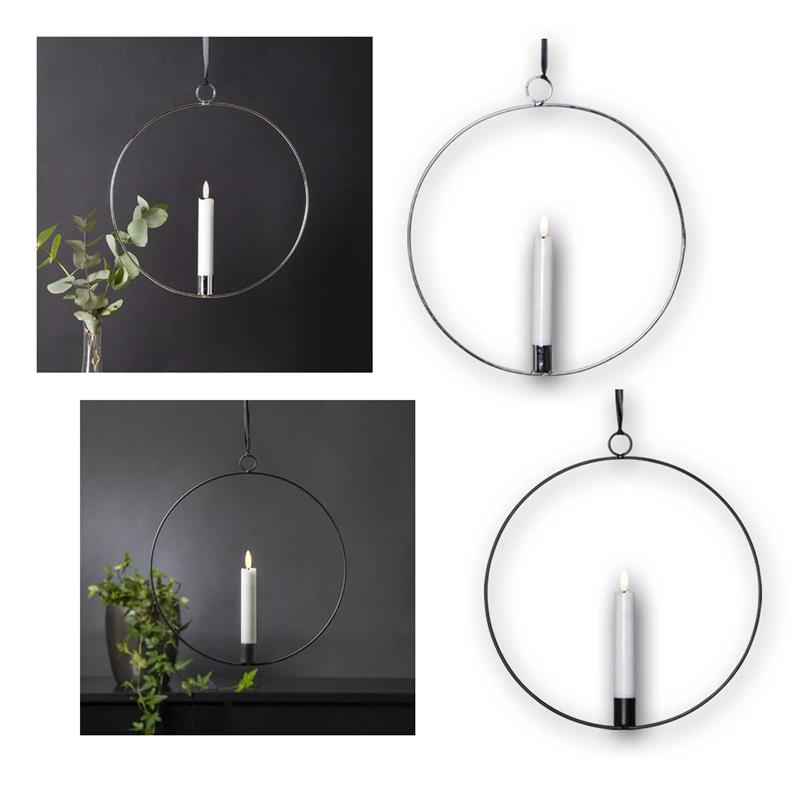 LED Stabkerze „FLAMME“ im Metallring, Ø 28cm, Timerfunktion