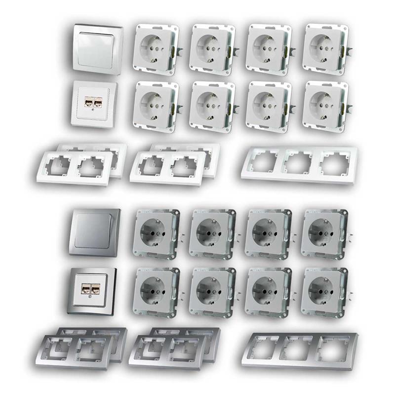 DELPHI "BÜRO",17-tlg. Set, silber/weiß, LAN Anschlussdose