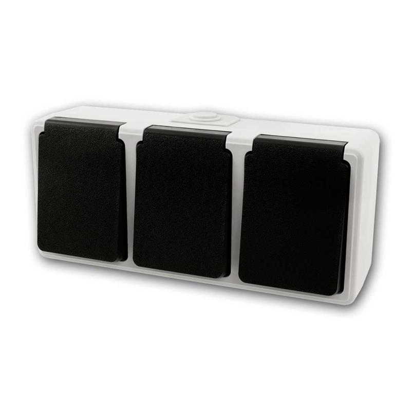 TAFF Feuchtraum-Steckdose 3-fach, horizontale Montage, IP44