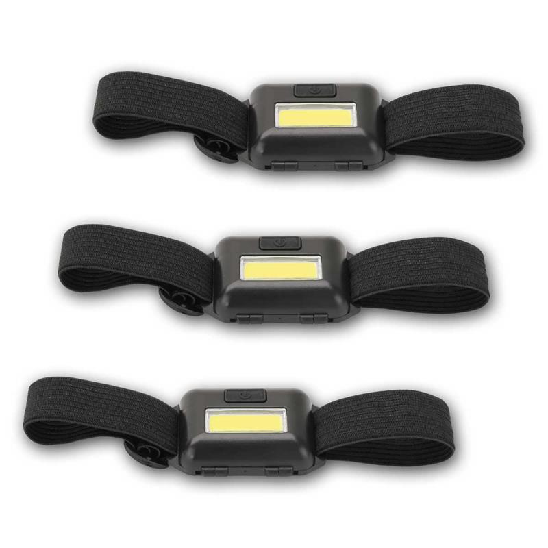 3er Set Mini Stirnlampen 3W COB LED, Kopflampe, Helmleuchte