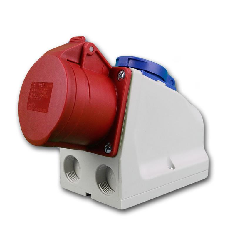 400V CEE-Wandsteckdose + 230V Steckdose, rot, 5-polig, IP44