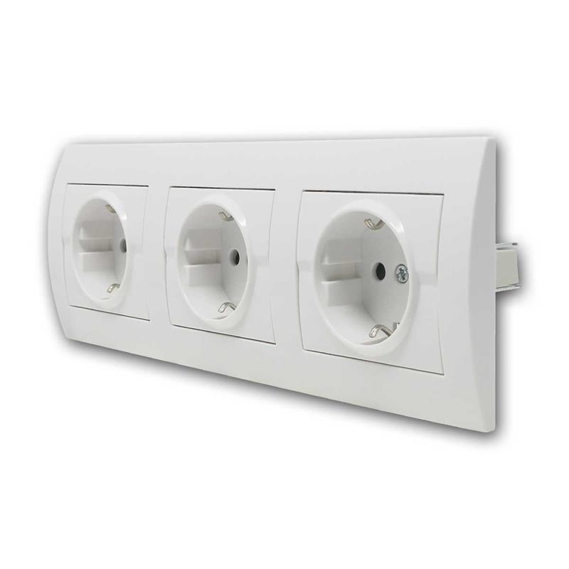 LOGI Dreifachsteckdose, 3-fach Wandsteckdose horizontal, weiß