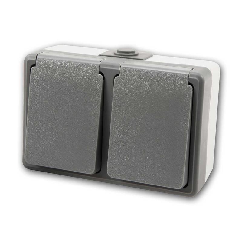 SECURE Doppelsteckdose, Steckdose 2-fach, waagerecht, IP44