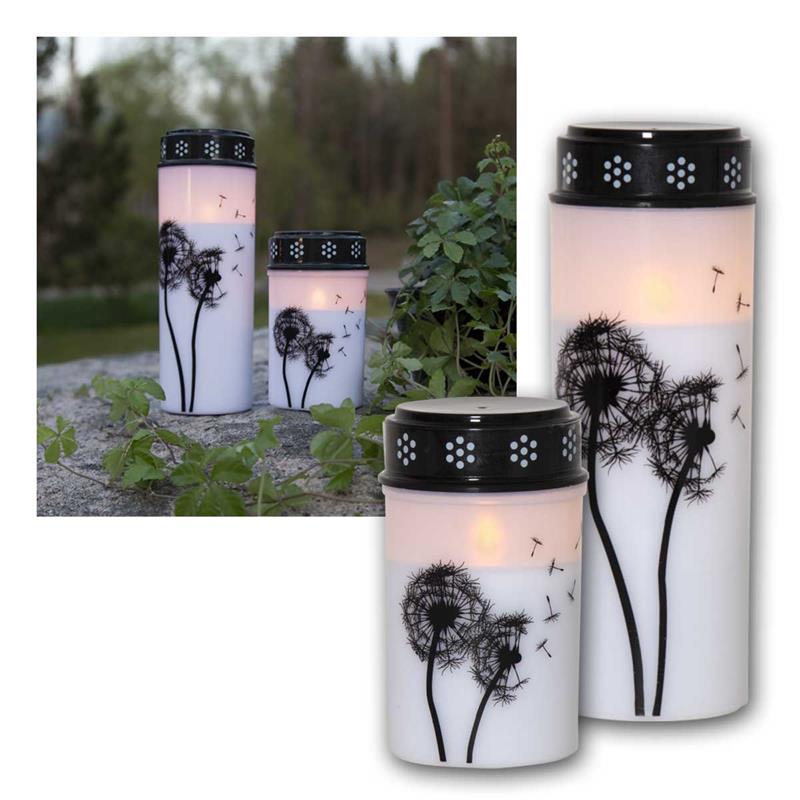 LED Grabkerze „Dandelion“, mit Pusteblumen-Muster, Timer