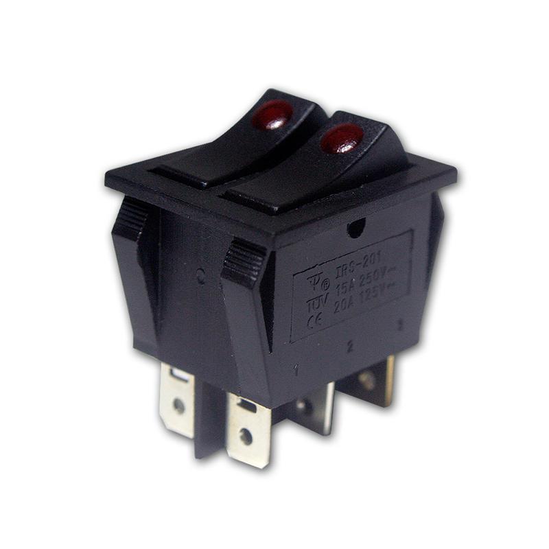 Doppel-Wippenschalter 2x 1-polig, 250V/15A, beleuchtete Wippe