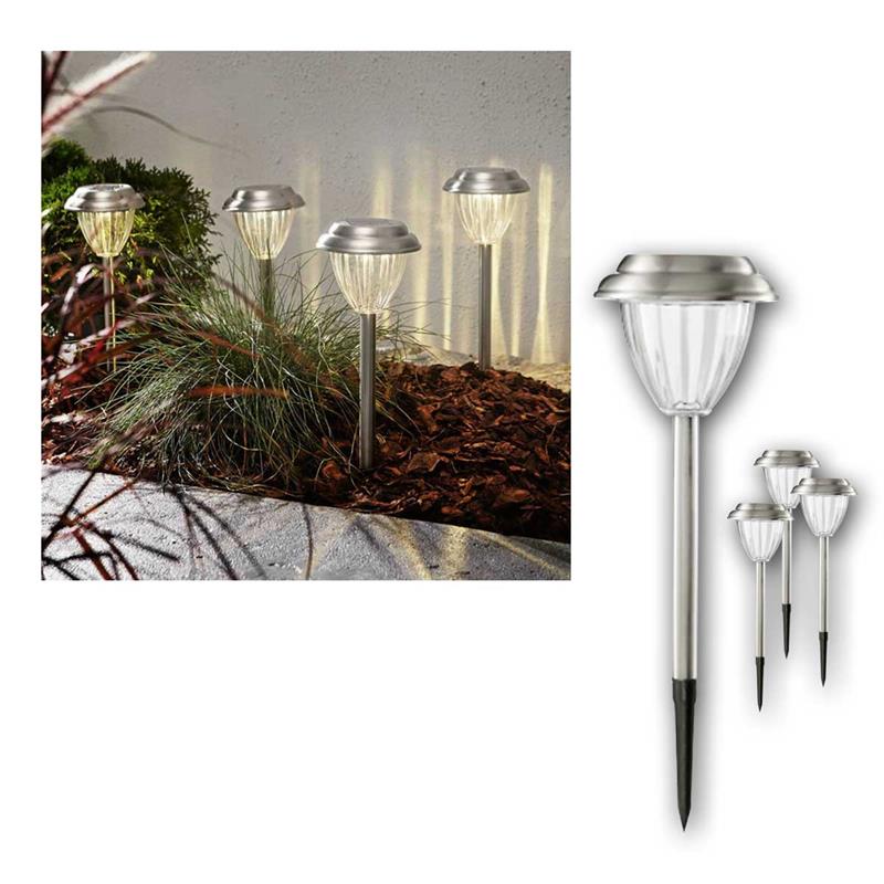 LED Erdspießleuchte "Palma", Edelstahl & Solarpanel, 4er Set