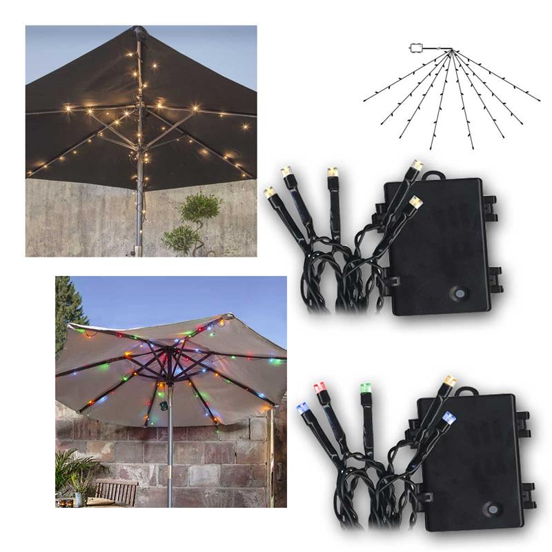 LED Batterie Lichterkette für Sonnenschirm mit Timer, IP44