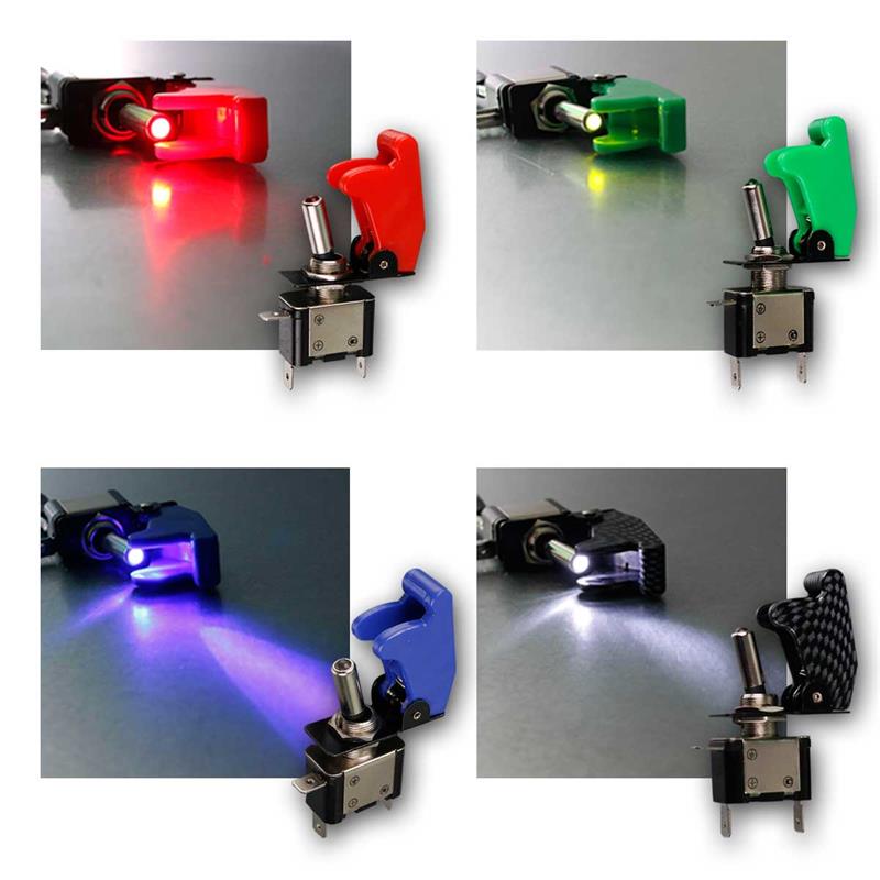 Kill-Switch Kippschalter mit Schutzkappe und LED 12V, 4 Farben