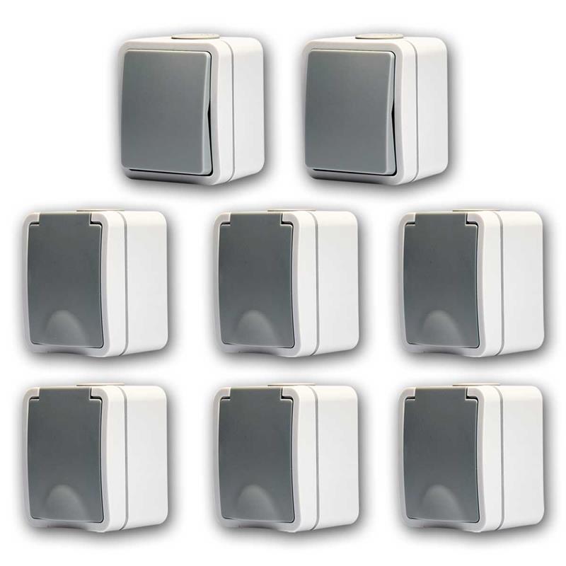 Fix Set "Starter", 8-teilig, Aufputz Schalter & Steckdosen, IP54
