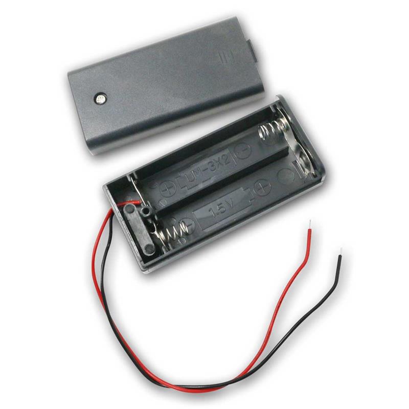 Batteriebox 2x Mignon AA, mit Schraubdeckel & Anschlusskabel
