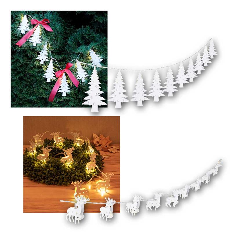 LED Lichterkette, Metallmotiv weiß, 10 LEDs warmweiß, Timer