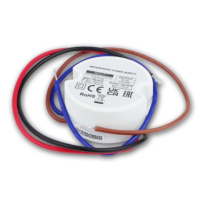 LED Netzteil rund, 12V / 30W, für Verteilerdose Ø50mm, IP65