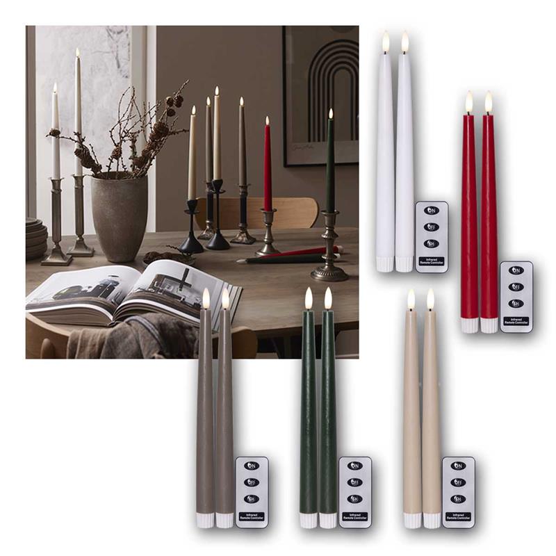 LED Stab-Kerzen 2er Set  FLAMME SLIM  mit Fernbedienung