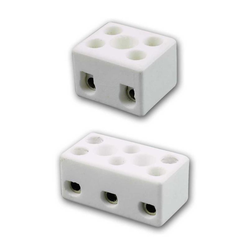 Porzellan Lüsterklemme, 2,5mm², hitzebeständig, 2/3 Pole, we