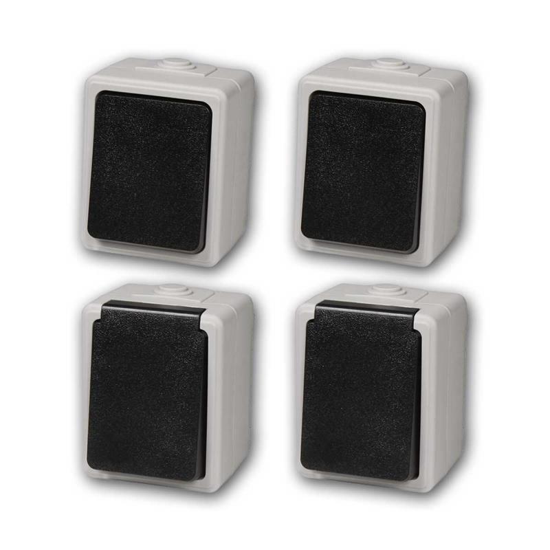 TAFF Set "Flur", Aufputz Wechselschalter & Steckdosen, IP44