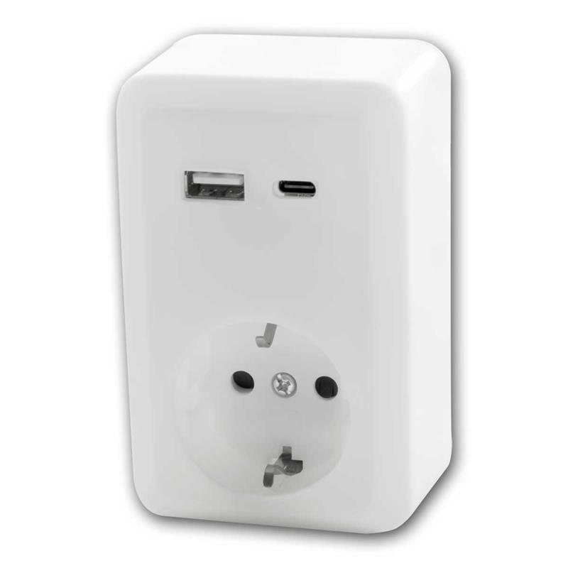 FINERY Aufputz-Steckdose, 1x USB-A & 1x USB-C, 250V/16A