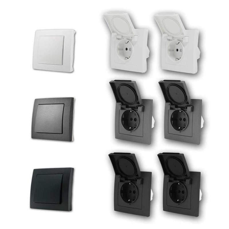 FLAIR Sets Feuchtraum Schalter & Klappdeckel-Steckdosen IP44
