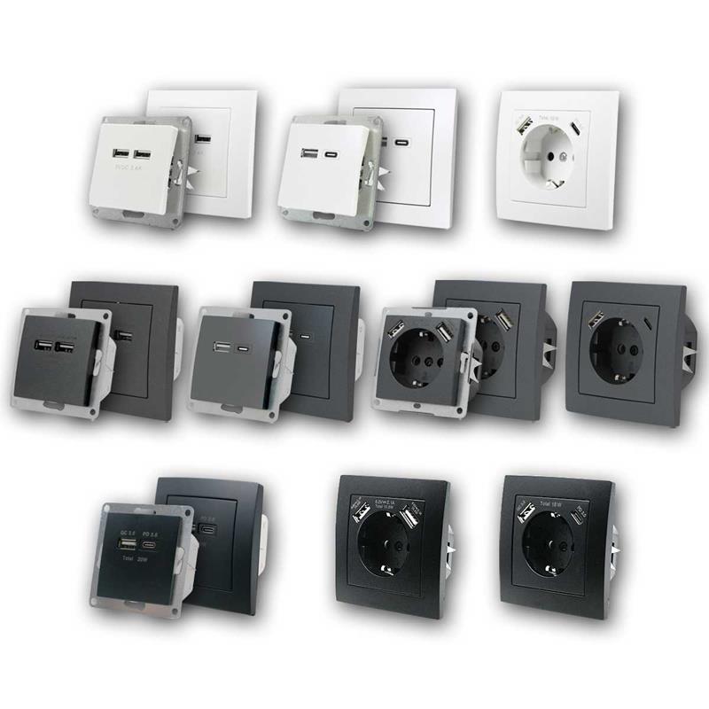 FLAIR Steckdose, 2-fach USB Ladedose, weiß/anthrazit, UP
