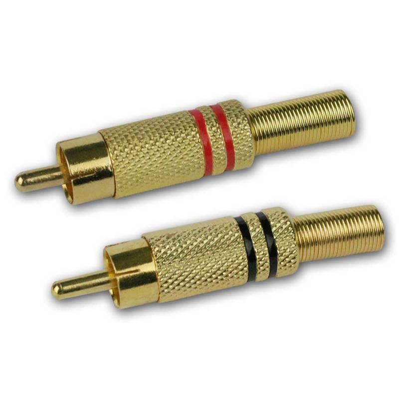 Cinch-Stecker HiFi, vergoldet, Lötanschluss, Knickschutz