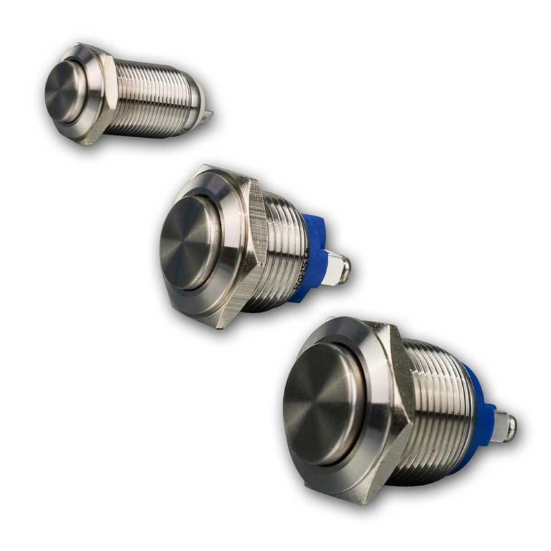 Metalltaster,1-polig, Edelstahl, Schließer, Ø12/16/19mm, IP67