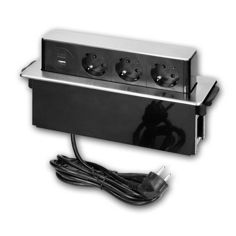 Tisch-Steckdose, 3 Steckdosen, USB-A, USB-C, Anschlusskabel