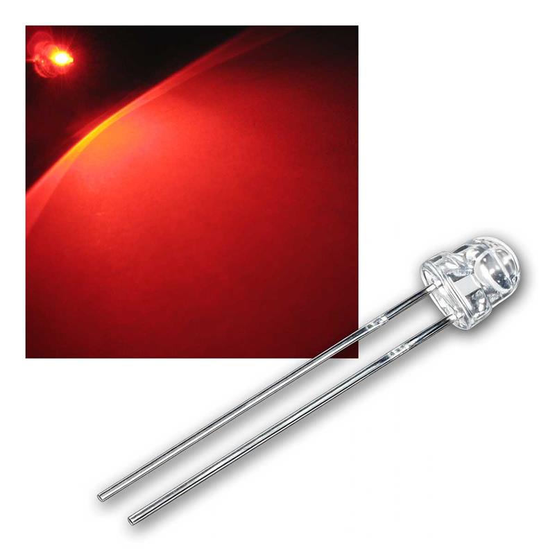 4,8mm Flachkopf LED, wasserklar, rot, breiter Abstrahlwinkel