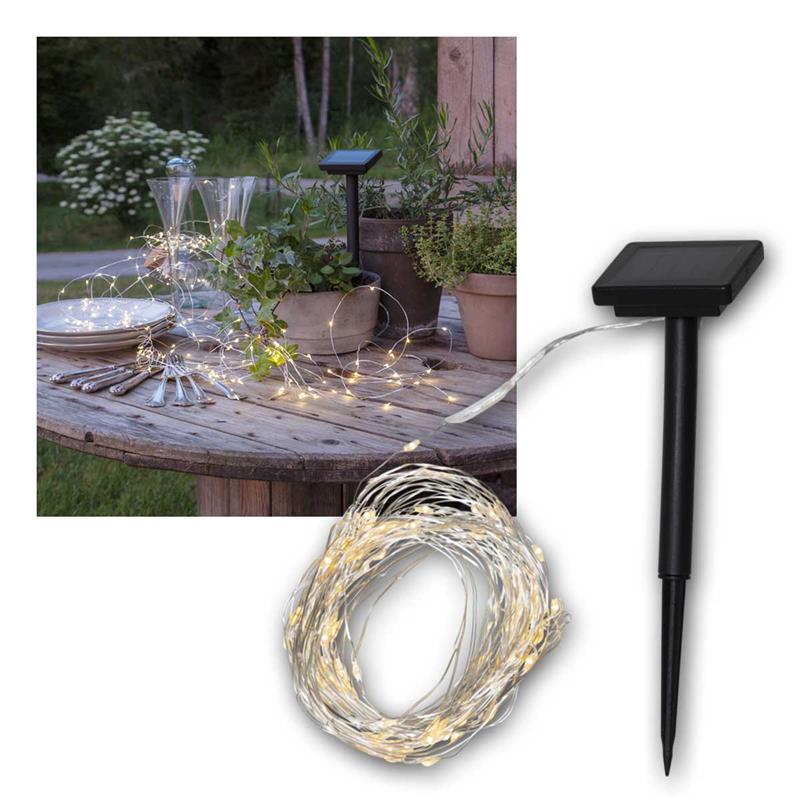 Solar LED Draht-Lichterkette „DREW DROP“, warmweiß, 20m