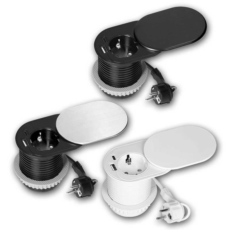 Einbausteckdose mit USB-A & 1x USB-C, 1,9m Anschlusskabel