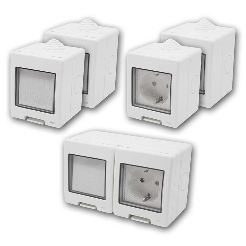 TEM Set "Vorraum", Aufputz Steckdosen & Kombidose, IP55