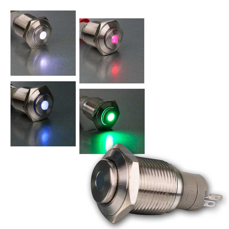 Drucktaster, Metalltaster, Punktbeleuchtung, Ø16mm, 4 Farben