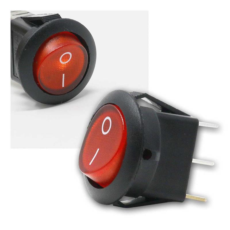 Einbau-Wippenschalter 1-polig, beleuchtete Wippe, 250V / 125V