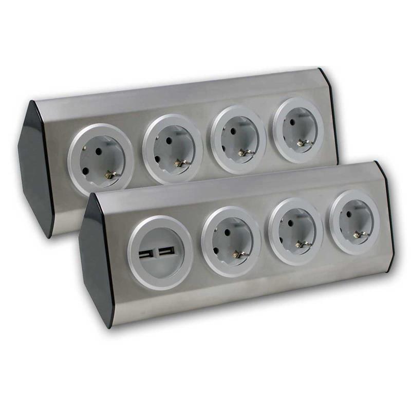 Steckdosenblock Edelstahl 90° für Eck- & Aufbaumontage, USB