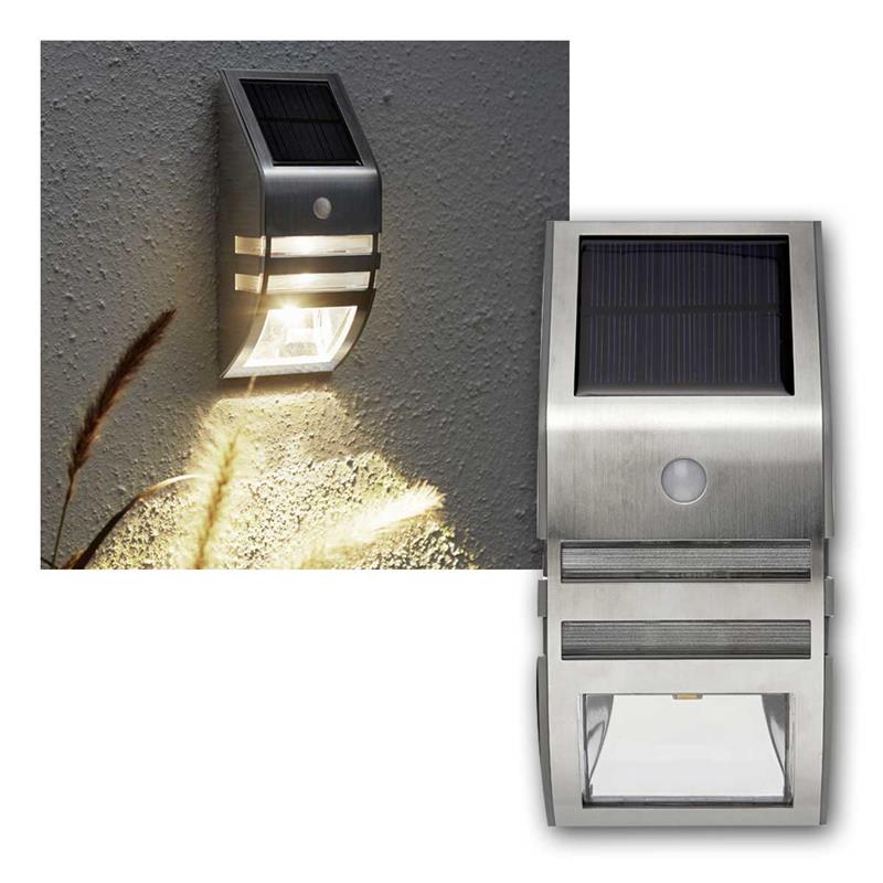 LED Solar Wandleuchte "WALLY", Edelstahl, Bewegungssensor