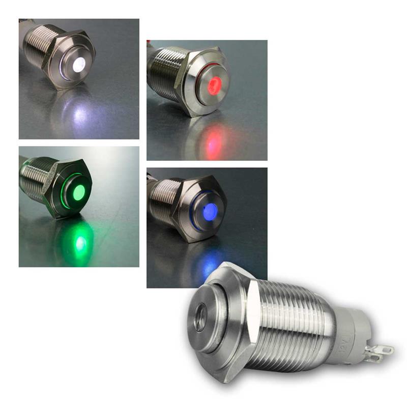 Druckschalter Vollmetall mit LED-Punktbeleuchtung, Ø16mm